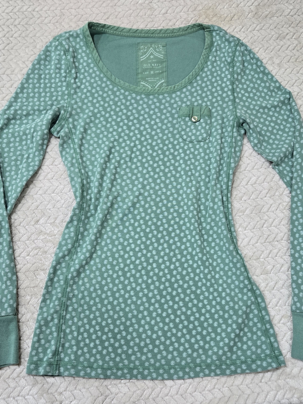 Vintage Y2K Old Navy Green Floral Fitted Long Sleeve Size Medium Bella Swan